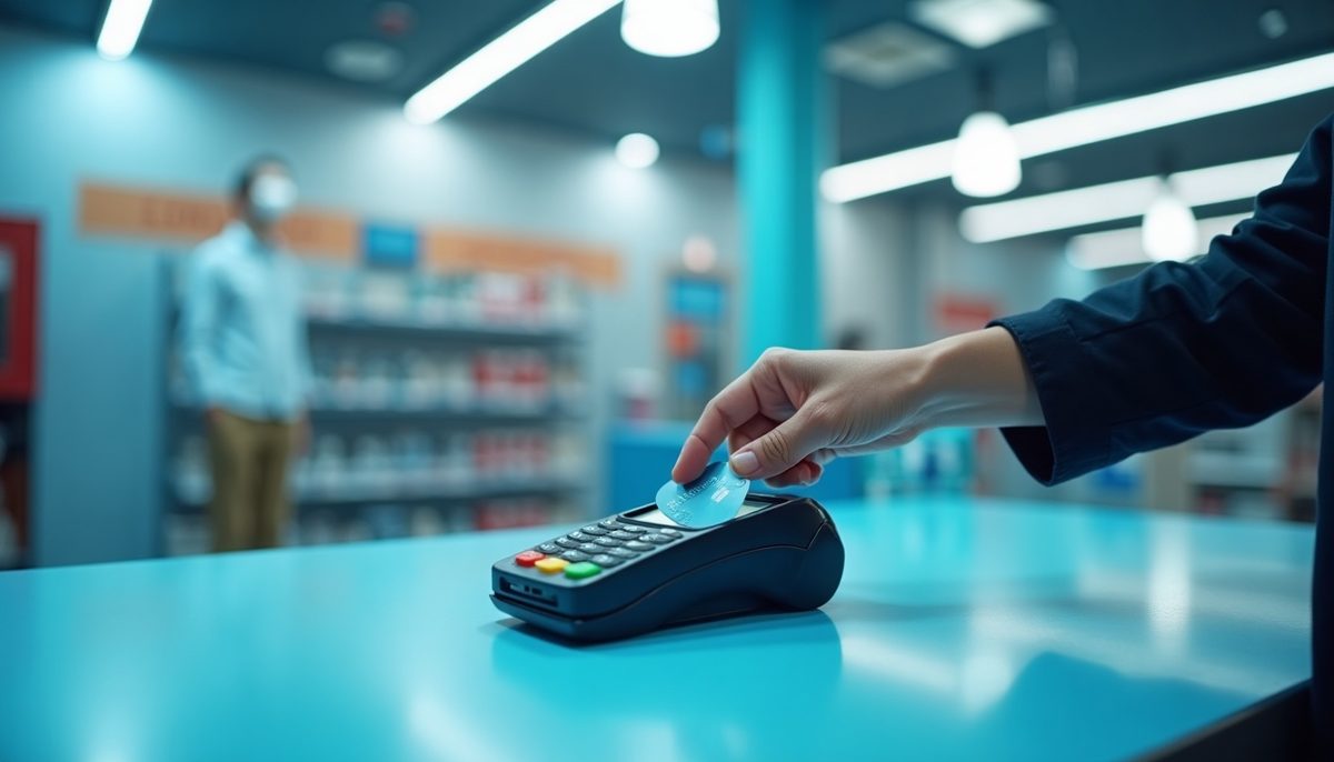 Contactless card payment on a modern Nelectron Solutions point-of-sale terminal